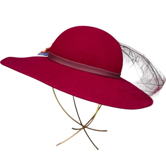 Vintage Burgundy Felt Hat Wide Brim Kurt Jr. by Tom Horn, Small Fit, Occasional - Picture 10 of 11